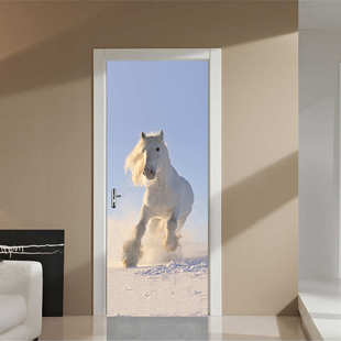 饰 卧室客厅现代装 雪地白马 墙贴 巨创货源PVC贴纸3D自粘门贴