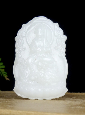 Q福禄长寿天然保真新疆和田玉白玉黑山料无结构观音玉牌30.00g
