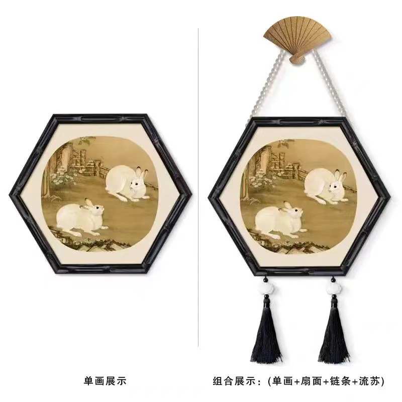 复古玄关国风画玄关山鸟桃花图中装饰画美学中式挂画宋代艺术壁饰