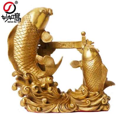 厂家供应铜鱼跃龙门摆件铜鱼鲤鱼风水家装饰品年年有余办公室摆设