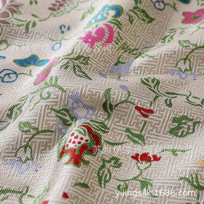 经典万字地三多锦老宋锦面料35姆米140幅宽新中式100桑蚕丝布料