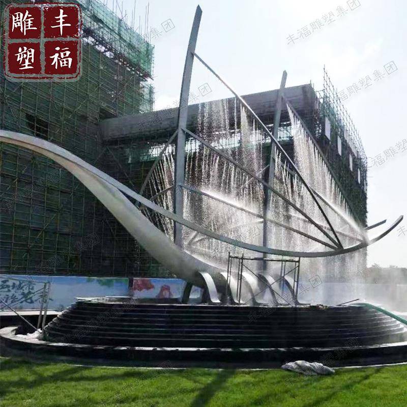 不锈钢喷泉船雕塑户外金属流水喷泉造型售楼部不锈钢水景雕塑摆件