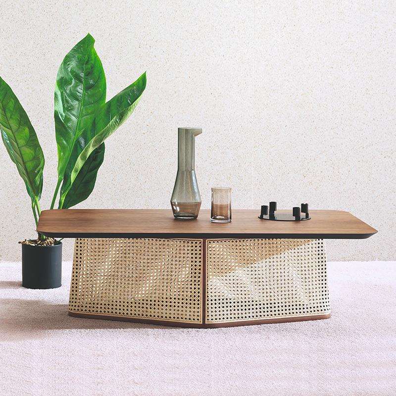 设计师藤编茶几北欧实木异形边几小户型客厅简约角几茶桌矮桌子