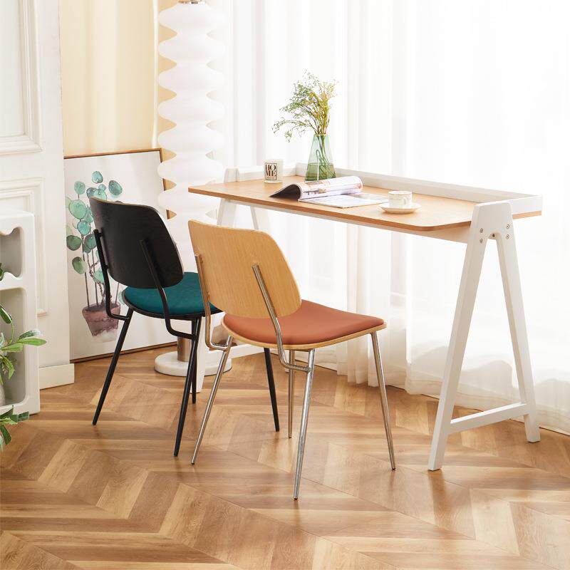 复古餐椅家用客厅实木靠背皮椅子简约现代设计师洽谈咖啡高靠背