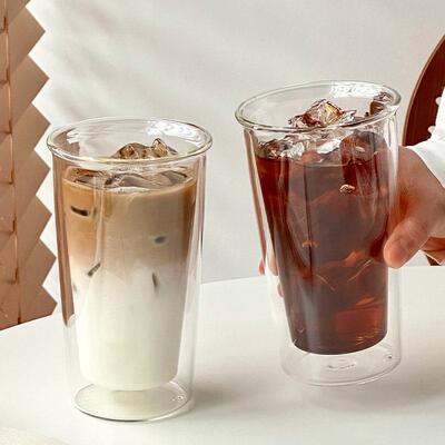 简约透明双层隔热玻璃咖啡杯喝水杯子果汁杯气泡水冷萃拿铁饮品杯