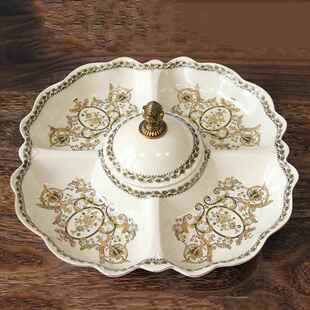 正品欧式合金陶瓷分隔糖果盘现创简约代美坚果瓜式子零食盘意客厅