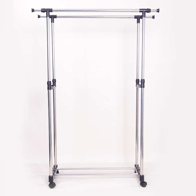 不锈钢伸缩晾晒架晒衣架可折叠室内外移动双杠落地式晾衣架