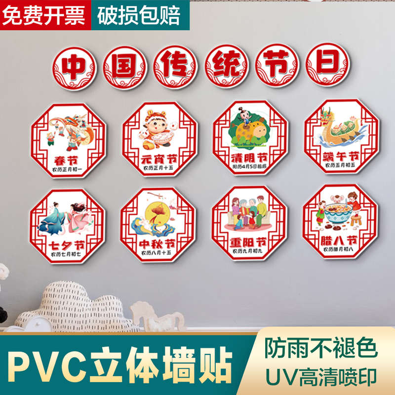 幼儿园中国传统文化节日环创主题墙定制3d立体墙贴走廊楼梯装饰画图片