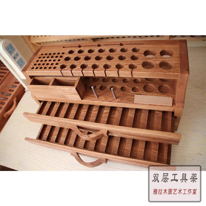 57孔放线插针冲子菱斩榆木皮雕皮具印花工具架双层斩盒雅拉木图