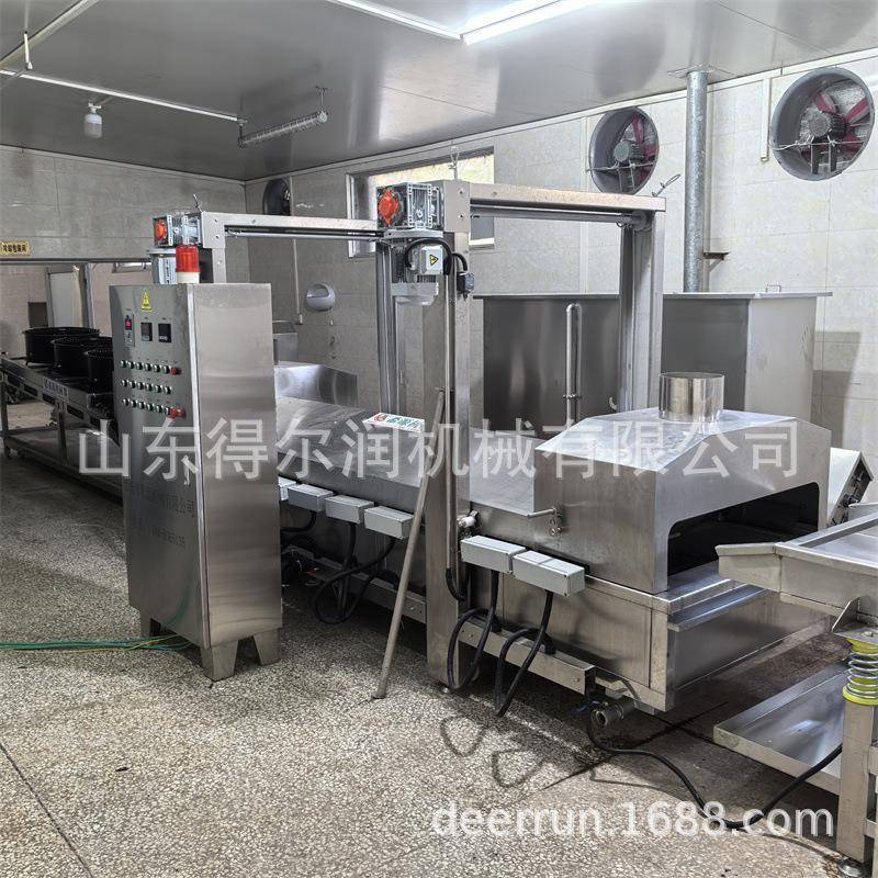 武汉小龙虾加工生产线盒式包装小龙虾油炸机电加热全自动化