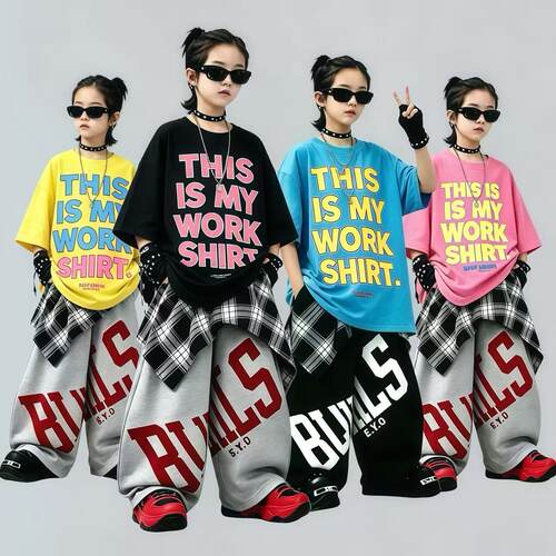 街舞潮服儿童hiphop潮酷架子鼓表演服多巴胺套装男女童爵士演出服