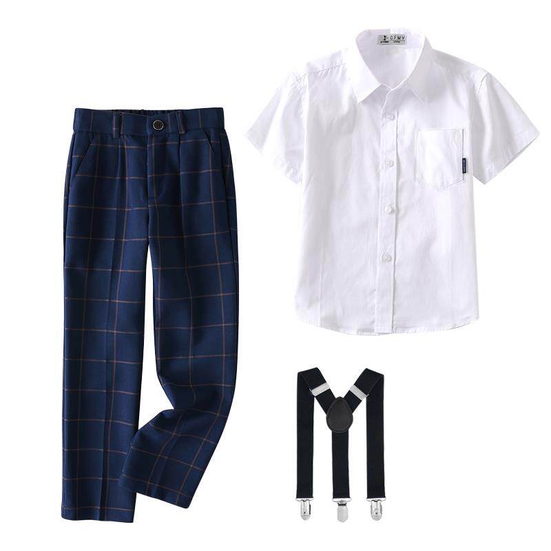 高档六一礼节儿童服表演出服装男孩人小学生主持短袖白衬衫套抱装