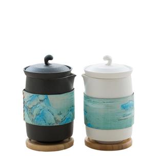 功夫茶杯 千里江山文创旅行茶具快客杯陶瓷一壶三杯防烫户外便携式