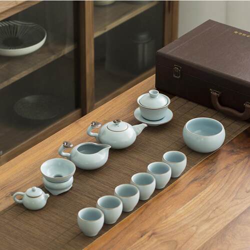 正品今朝《开片可养》夫汝窑功记具套装 汝瓷 办公 开业茶 乔迁