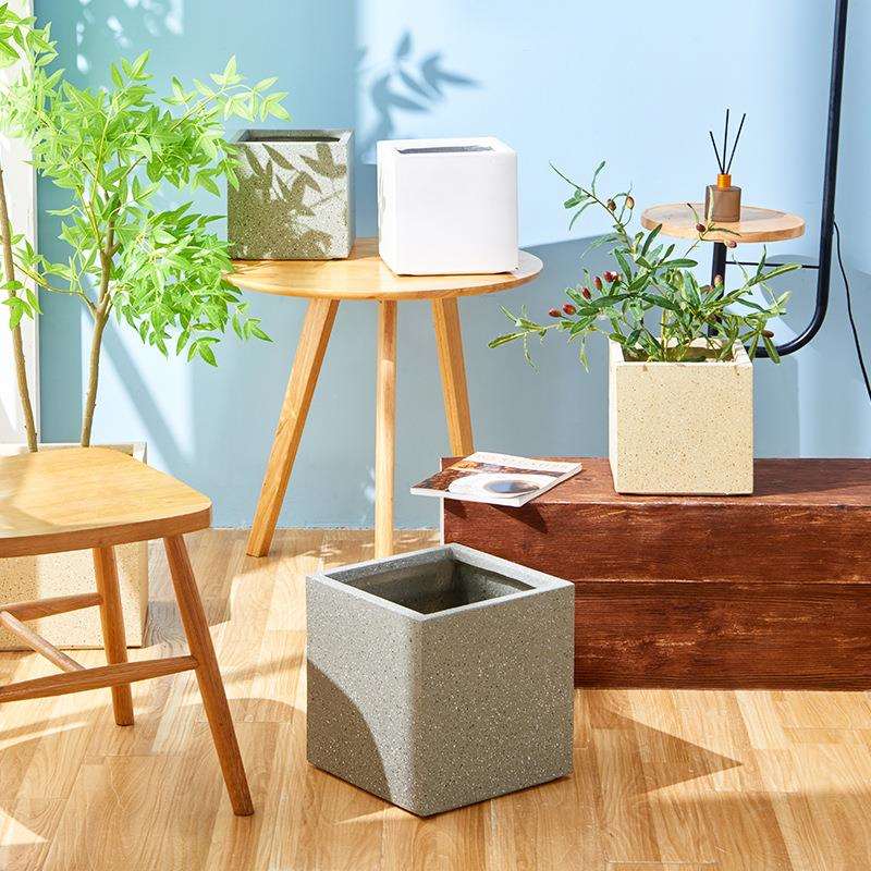 多肉花盆方形透气简约个性镁泥花盆白色水泥绿植盆栽