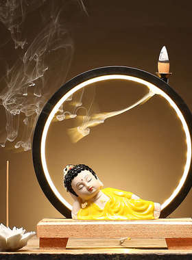 陶瓷工艺品禅意卧佛家居客厅书房保平安佛像小如来桌面摆件装饰品