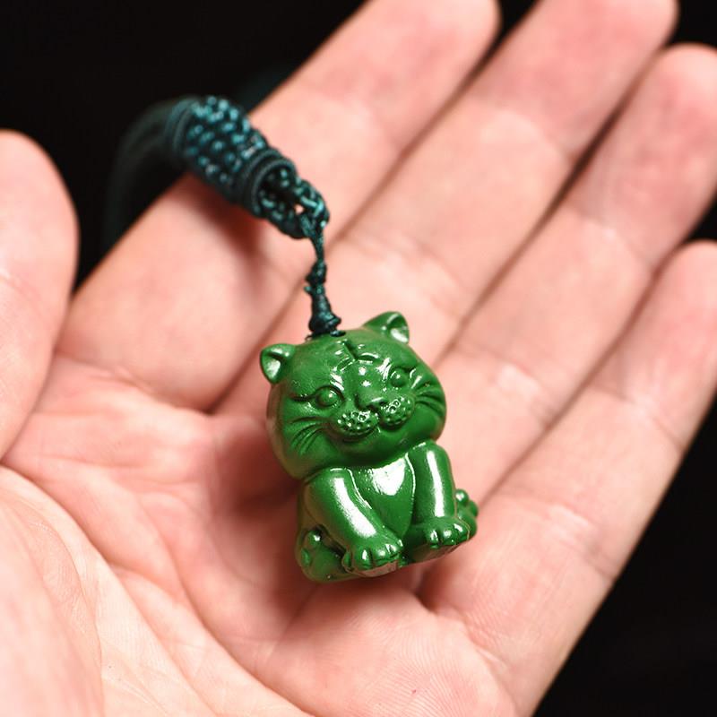 绿色木质小老虎吊坠摆件实木十二生肖木头虎吉祥物挂件装饰工艺礼