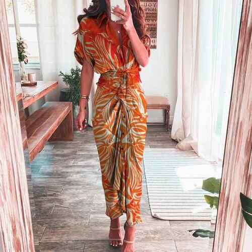 Women's lace up printed shirt dress