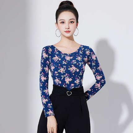 拉丁服装女上衣秋冬新款舞蹈练功服长袖摩登舞跳舞衣服交谊舞上装