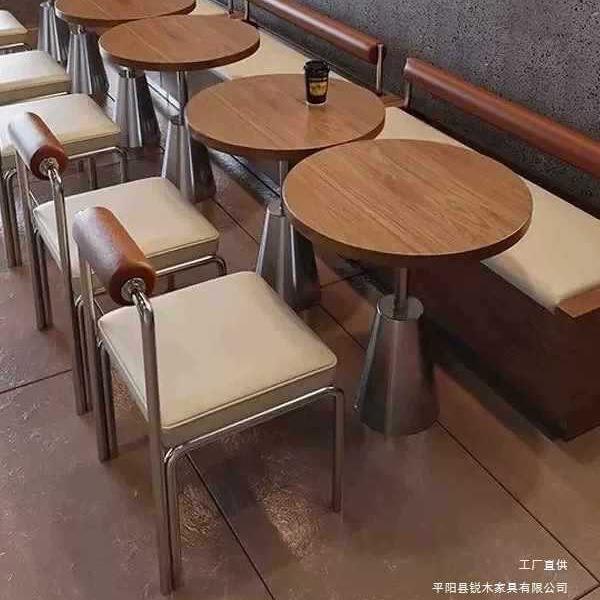 韩式日料理店餐厅咖啡厅实木桌椅组合奶茶甜品店不锈钢商用小圆桌