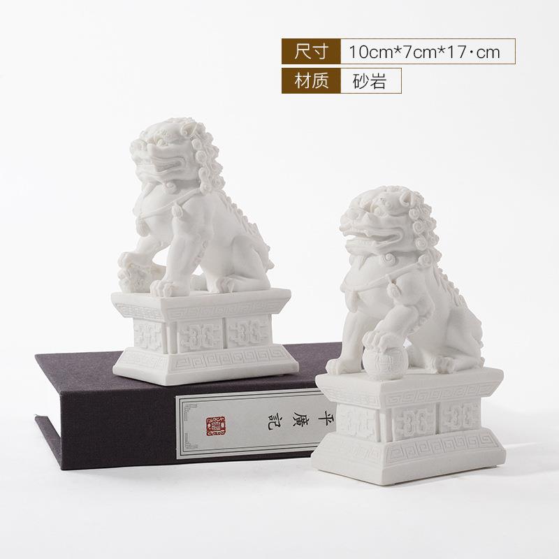 现代简约新中式砂岩石狮子书靠书档摆件书房装饰品创意家居饰品