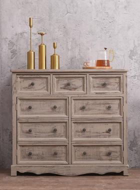 V实木复五斗古8柜抽屉收纳柜装饰柜简约现代卧室旧欧QUO美式做储