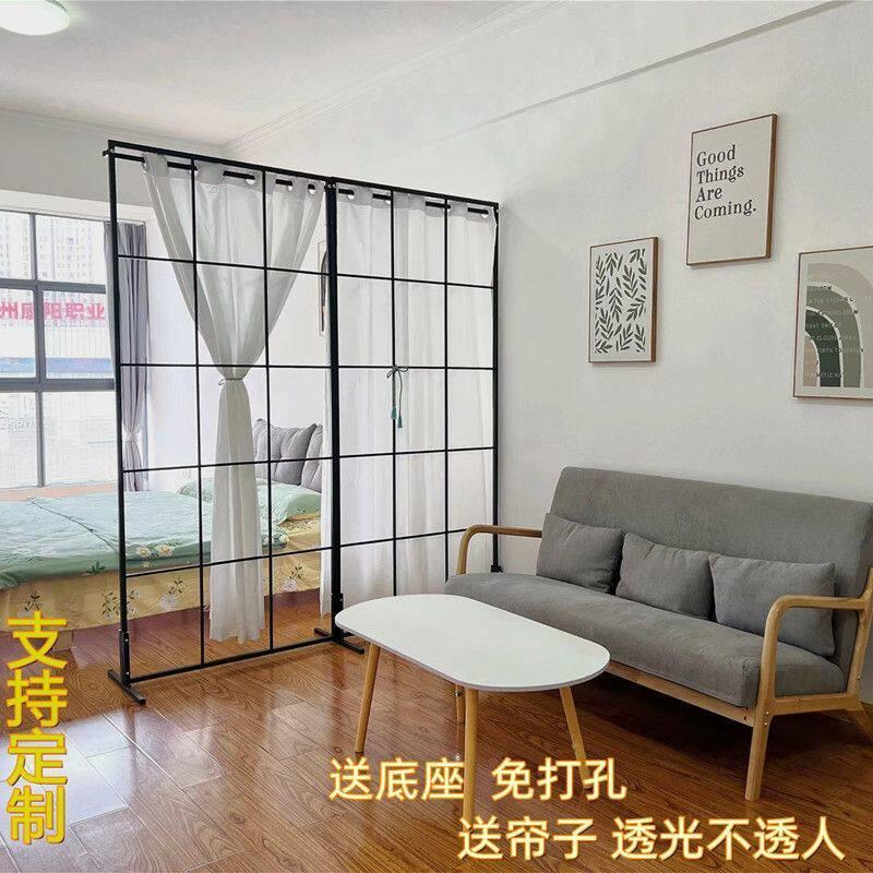 免打孔可移动铁艺屏风隔断商用美容院办公室装饰用折叠屏风架
