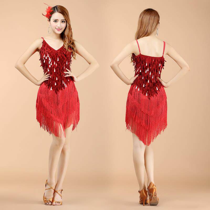 高档新款拉丁舞演裙出服亮片苏流表演服装舞女台舞成人式比赛服包