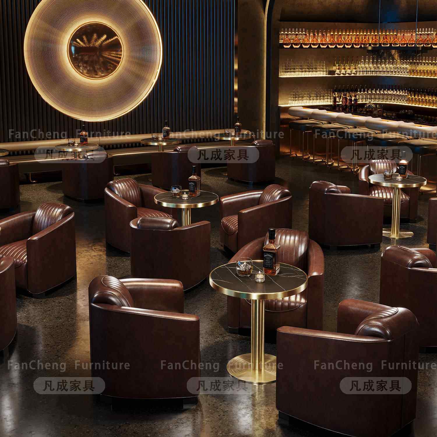美式威士忌酒吧沙发商用复古西餐咖啡厅桌椅组合雪茄吧清吧座椅
