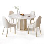 实木岩板餐桌现代简约中小户型圆桌带转盘圆形桌子全实木送装 一体