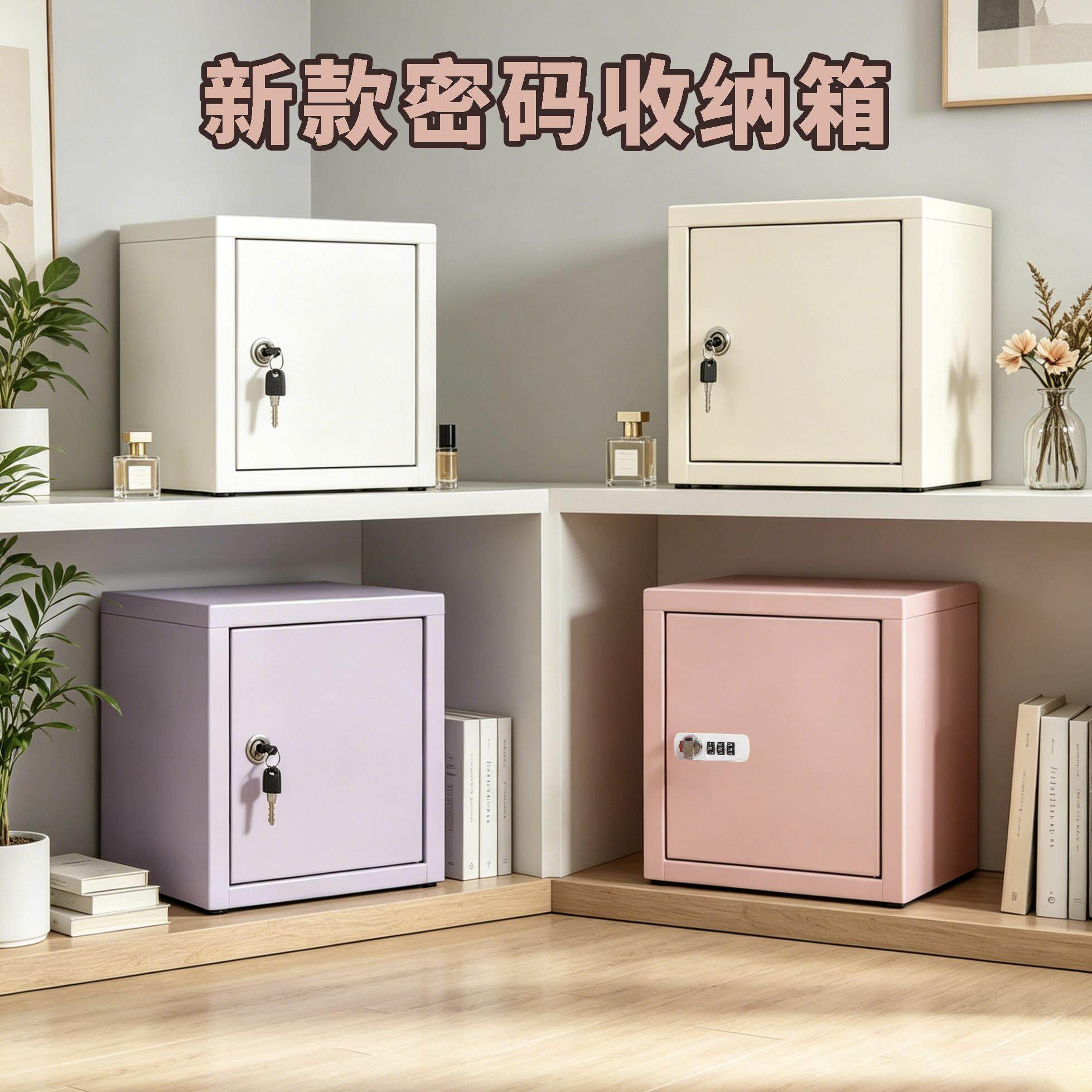 带锁收纳柜办公室家用小型保险柜文件柜桌面铁皮密码学生手机收纳