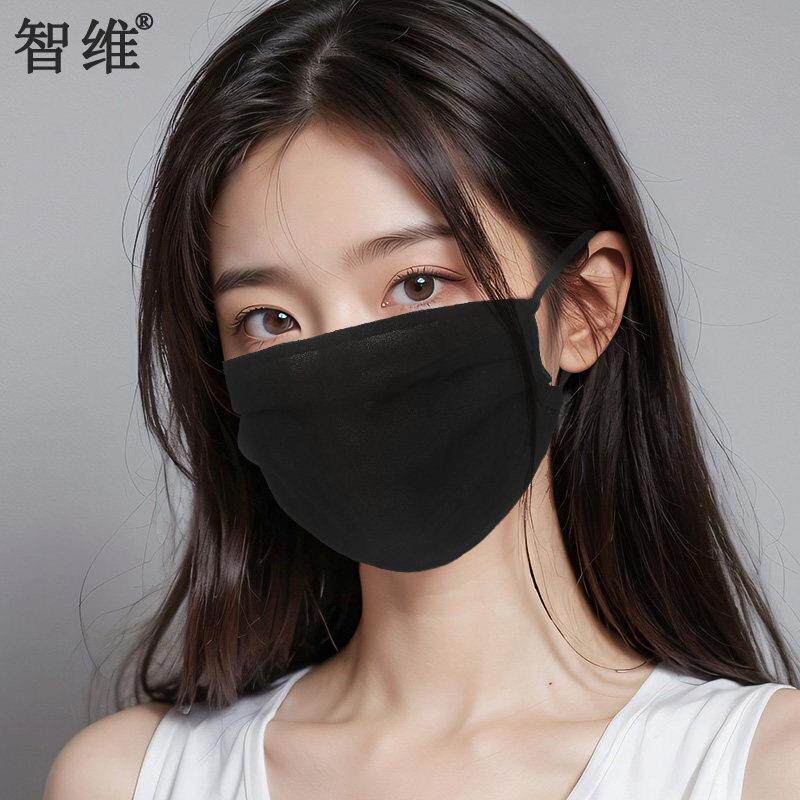 智维夏季女薄款桑蚕真丝口罩加大遮全脸面罩高颜值防晒透气黑色