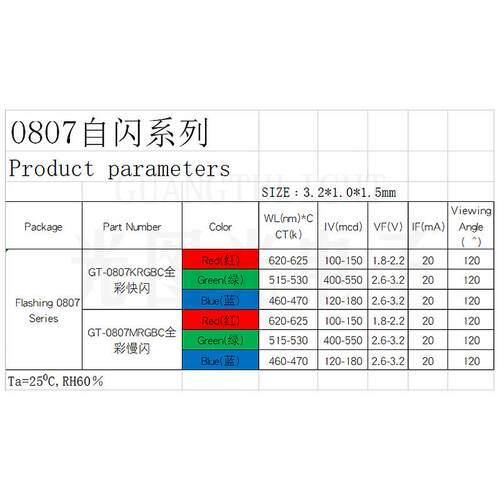 厂家现货 0807慢闪rgb灯珠 0807全彩led灯珠内置IC红绿蓝三色灯珠