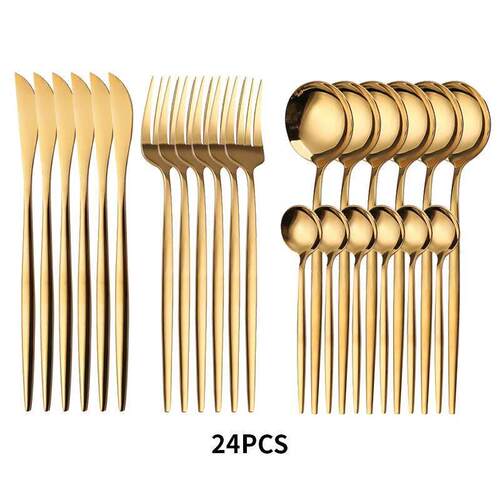 24PCS Cutlery Set Stainless Knife Fork Spoon Flatware Tablew