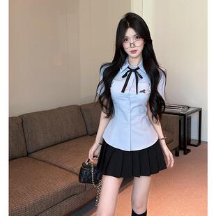 夏季制服短袖修身衬衫女学院风减龄显瘦收腰工作服跳舞校园上衣