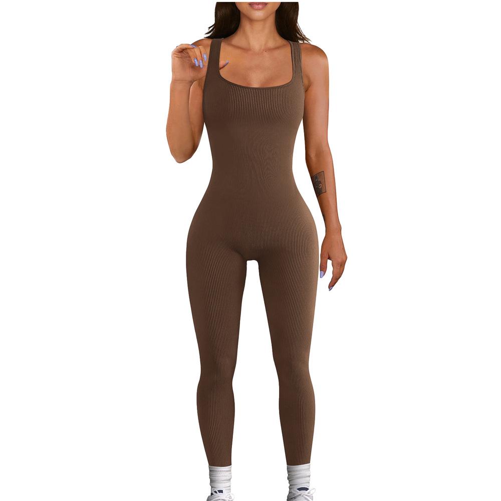 Womens solid color sleeveless vest jumpsuit ribbed square
