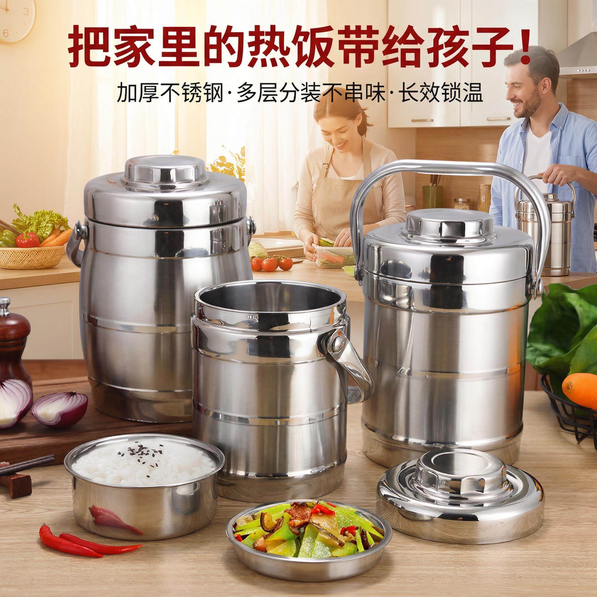 不锈钢真空保温饭盒汤壶便携学生多层提锅上班族大容量饭桶便当盒