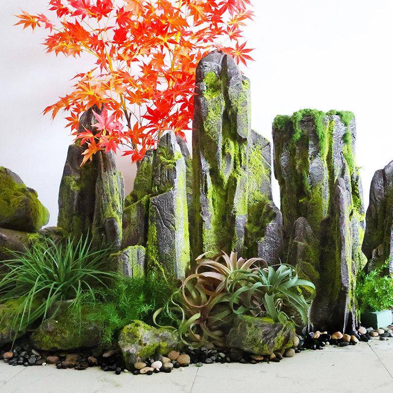 仿真苔藓石头玻璃钢青苔假山庭院店铺橱窗植物角森系雨林造景摆件