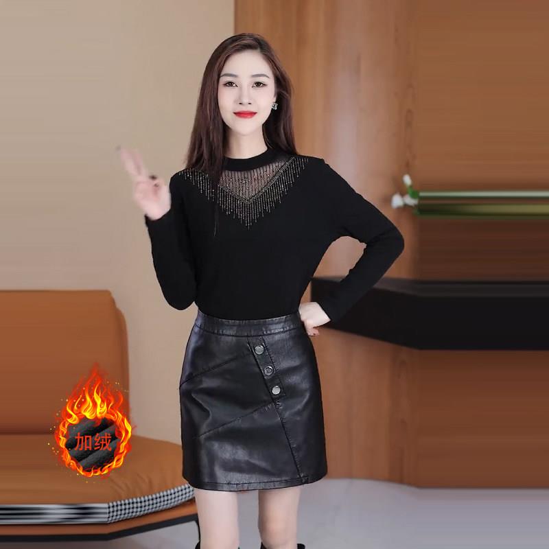 新品加绒加厚打底衫女秋冬新款时尚遮肚子显瘦内搭中年妈妈装保暖