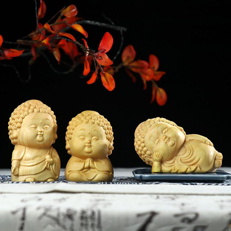 黄Q版宝宝杨雕刻手工艺小如来宝宝家居客厅装木饰文玩佛把件盘玩