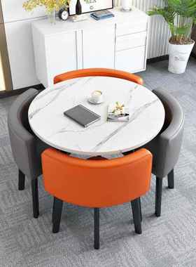 可收纳餐桌家用小客户型公寓桌商店铺GVT面洽谈组桌椅饭合会接待