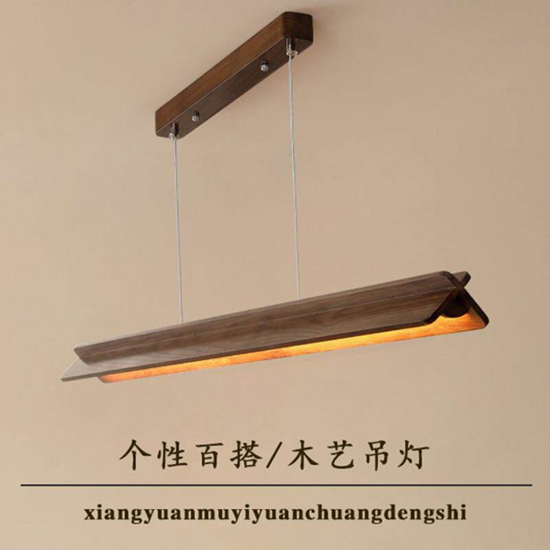 胡桃色饭厅灯吊灯新中式餐桌木质灯一字长条实木吧台客厅饭厅灯具