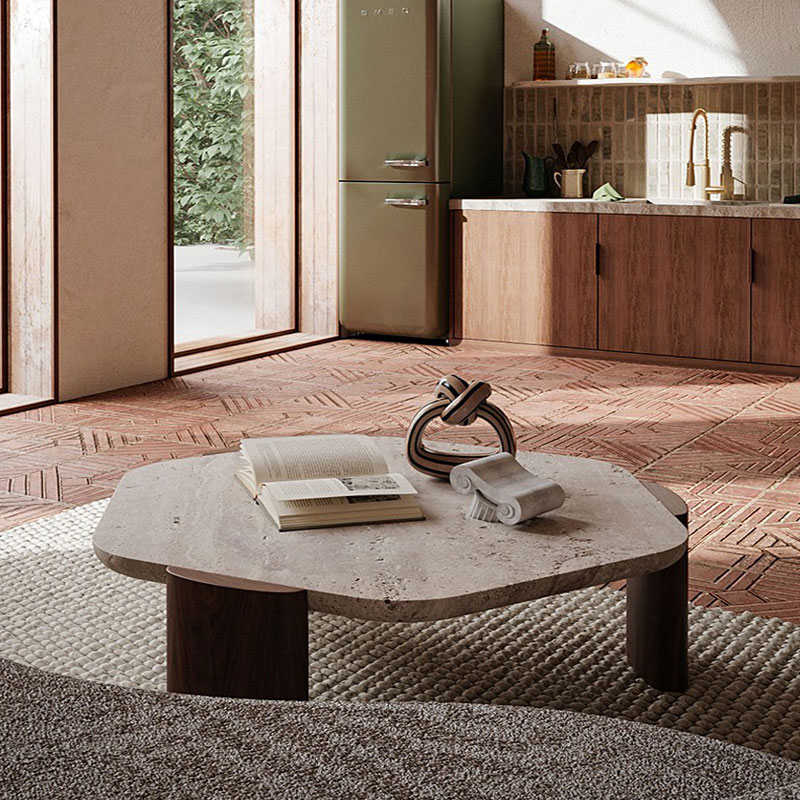 侘寂风洞石茶几家用客厅小户型中简约现代大理石网红异形茶台矮桌