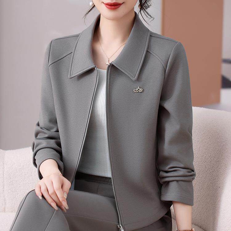 休闲装春秋款新96197569套款时尚洋气动女士翻领长袖外套女运服两