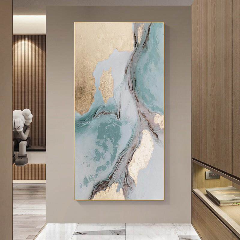 纯手绘油画玄关走廊过道装饰画竖版现代简约大气入户餐厅抽象挂画