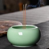 青瓷香炉家用室内上香炉供奉平底炉三清香炉中号佛堂插香陶瓷香碗