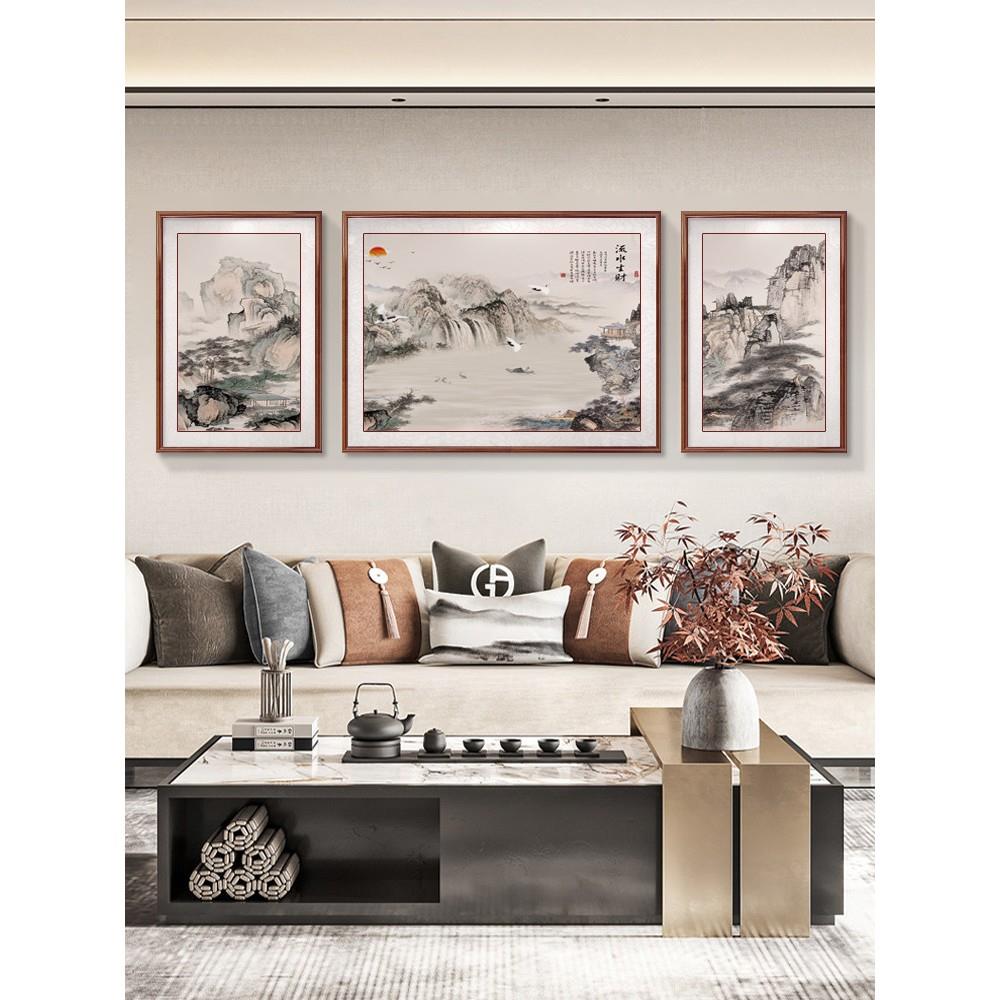 新中式客厅装饰画山水风景画沙发背景墙挂画三联国画高档大气壁画