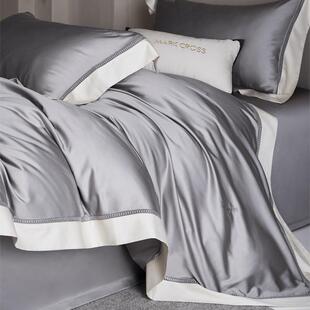 意式轻奢极简80支天丝四件套镂空花边简约刺绣宽边拼角柔软舒适