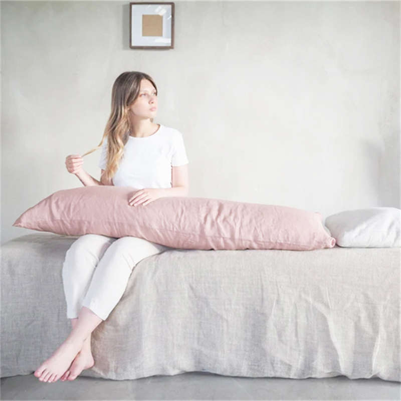 100%亚麻枕头套情侣双人枕套纯色含芯孕妇睡觉夹腿枕定制床头靠垫
