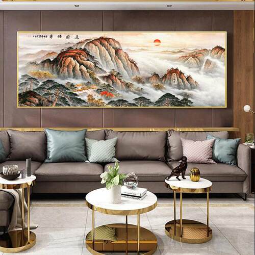 网红室日日出有东方的旭东升装饰画山无水图大气靠山办公客厅画壁
